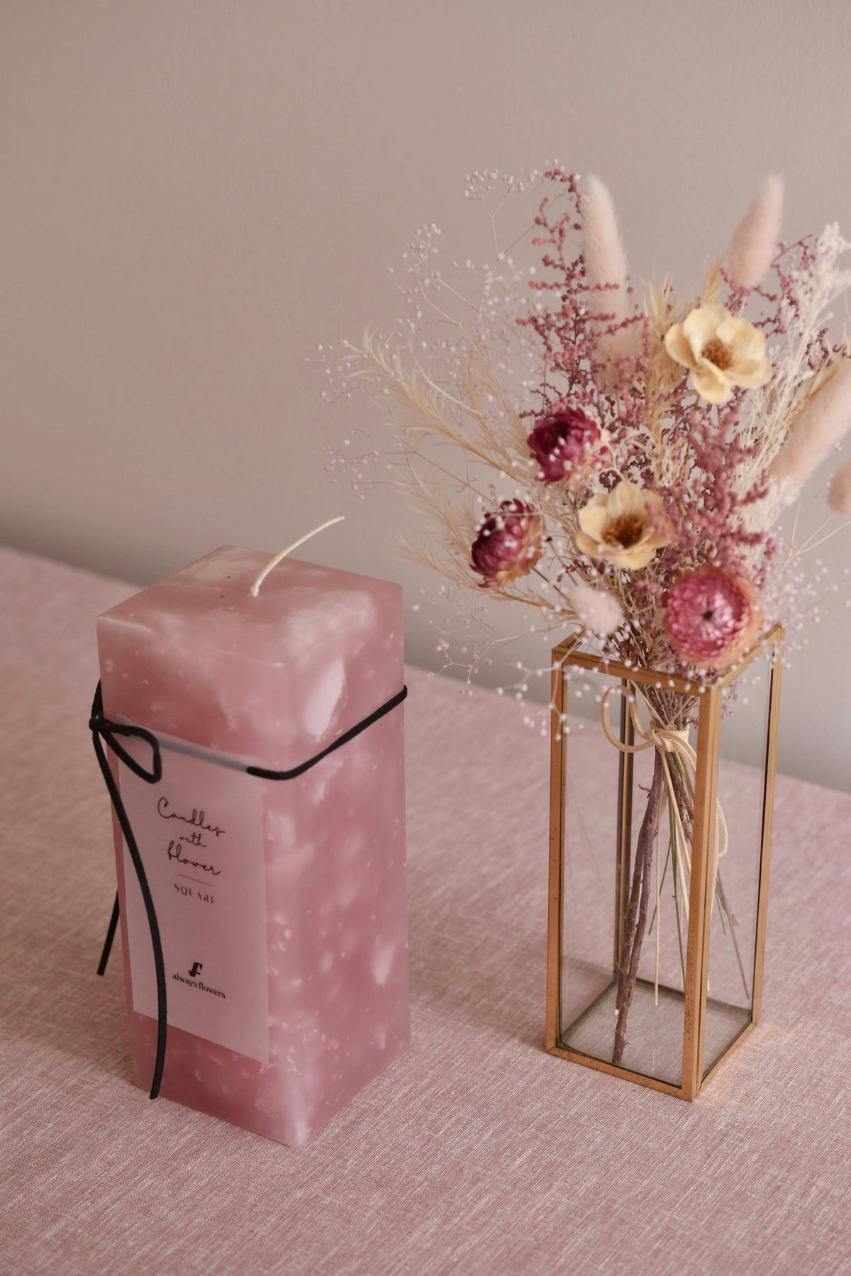 ◆NEW◆Candle&amp;Dried Bouquet／キャンドル&amp;ドライブーケセット　ローズドラジェ