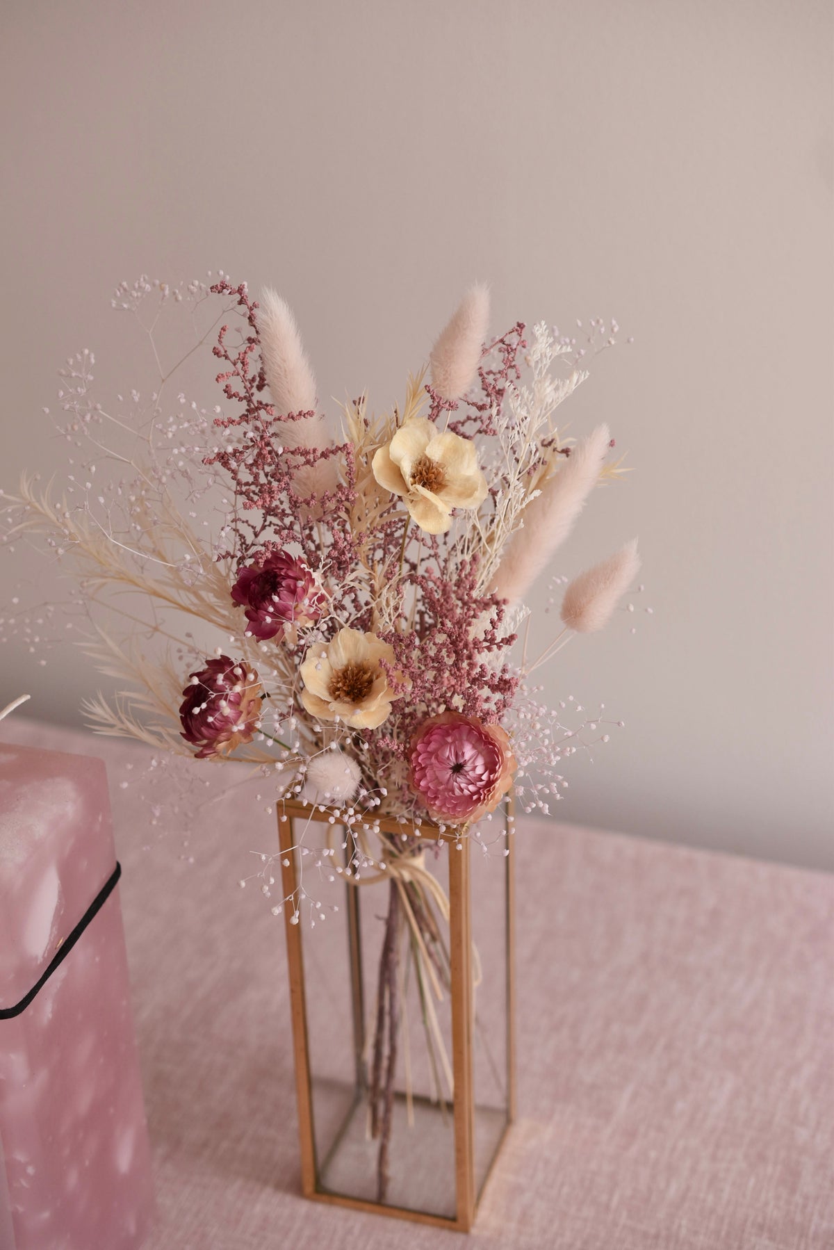 ◆NEW◆Candle&amp;Dried Bouquet／キャンドル&amp;ドライブーケセット　ローズドラジェ