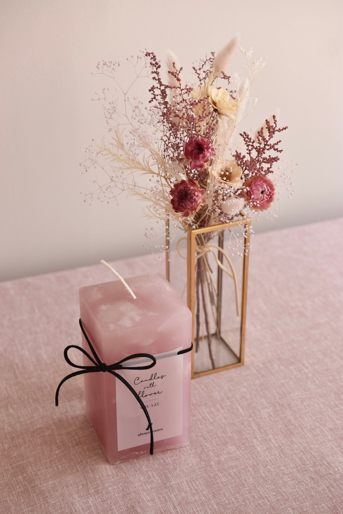 ◆NEW◆Candle&amp;Dried Bouquet／キャンドル&amp;ドライブーケセット　ローズドラジェ