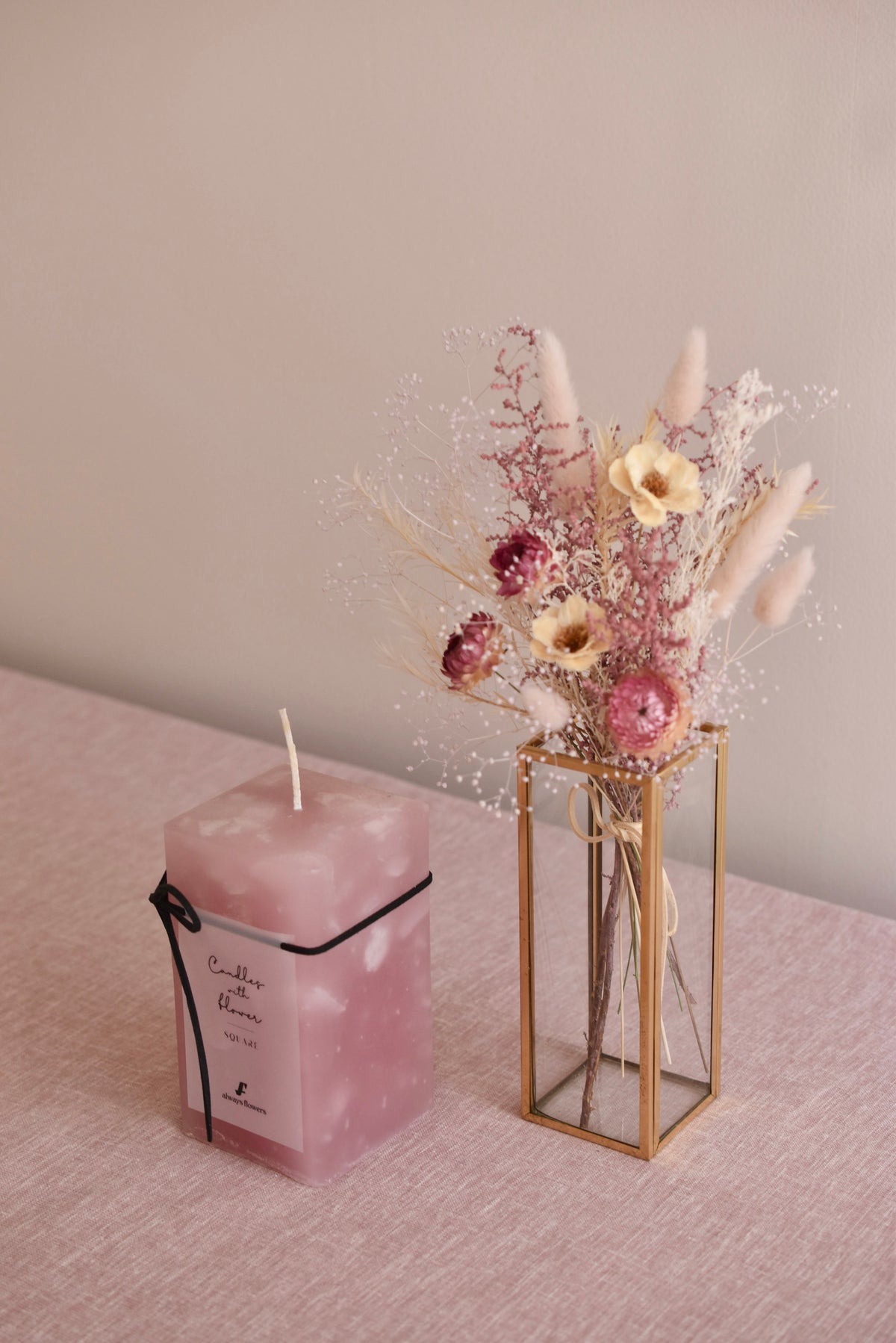 ◆NEW◆Candle&amp;Dried Bouquet／キャンドル&amp;ドライブーケセット　ローズドラジェ