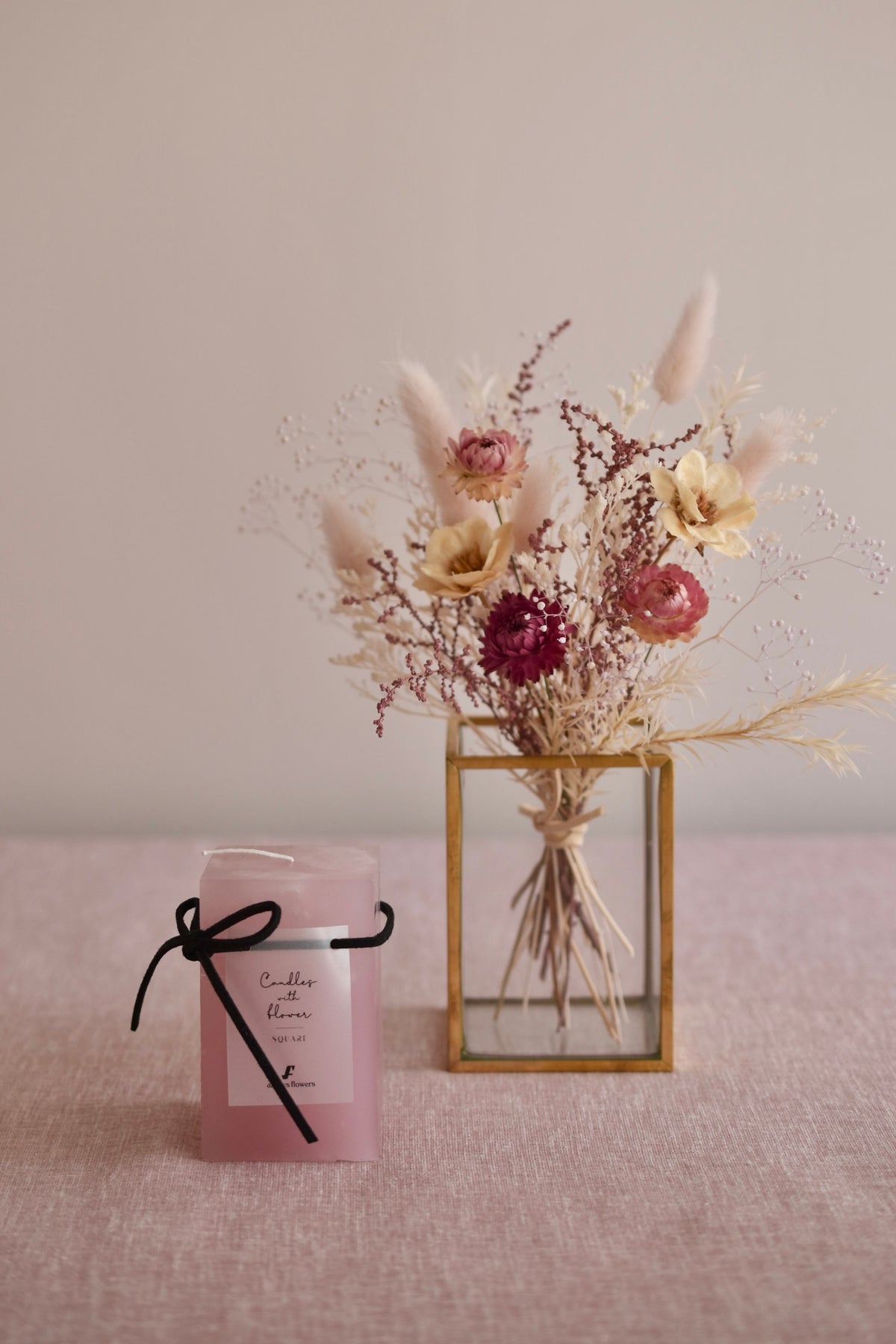 ◆NEW◆Candle&amp;Dried Bouquet／キャンドル&amp;ドライブーケセット　ローズドラジェ