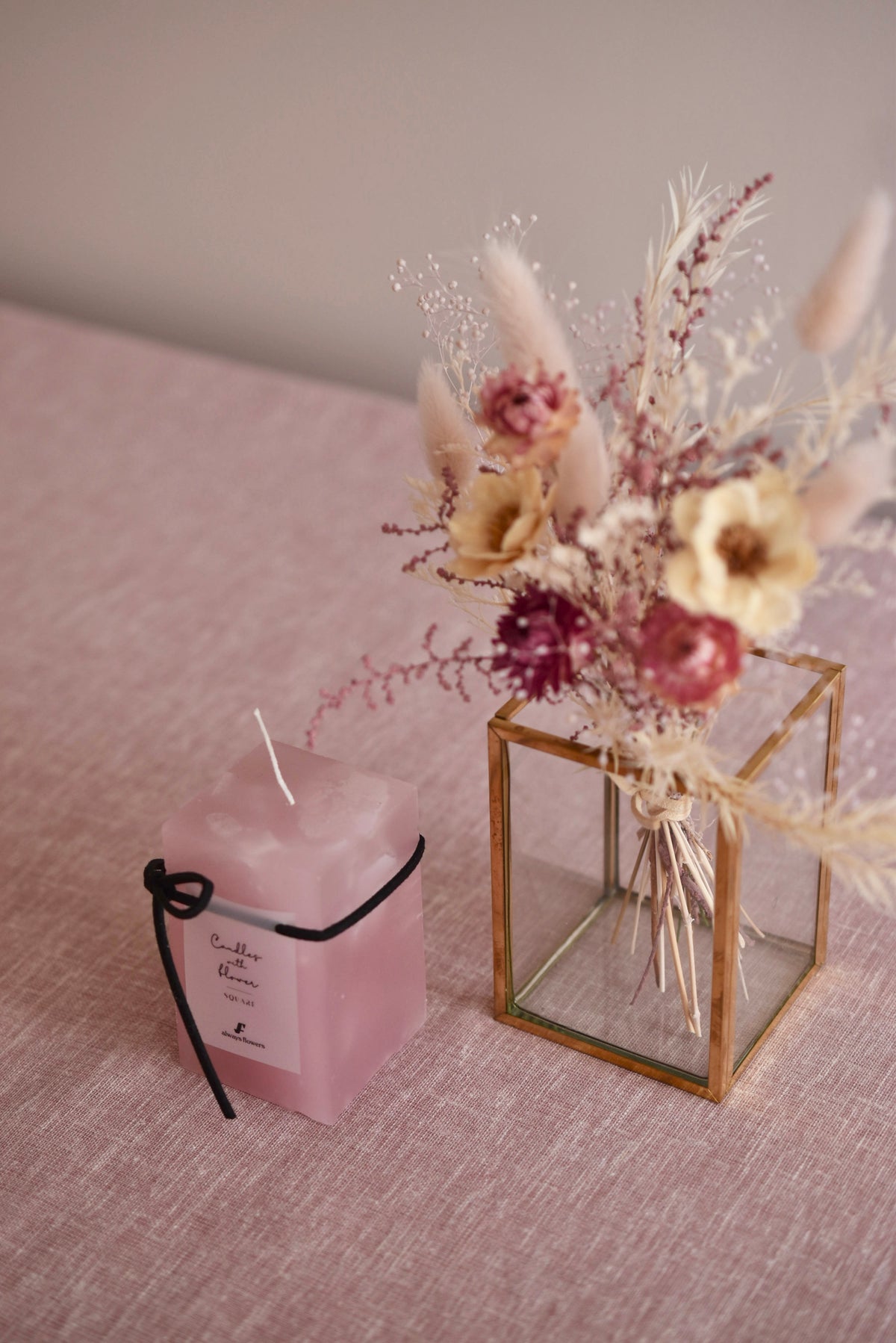 ◆NEW◆Candle&amp;Dried Bouquet／キャンドル&amp;ドライブーケセット　ローズドラジェ