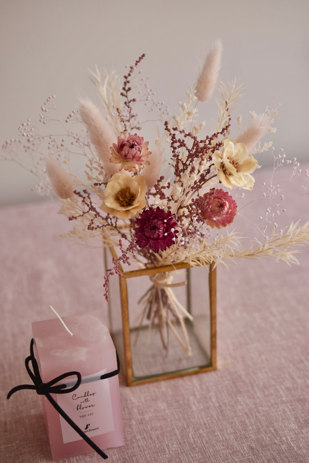 ◆NEW◆Candle&amp;Dried Bouquet／キャンドル&amp;ドライブーケセット　ローズドラジェ