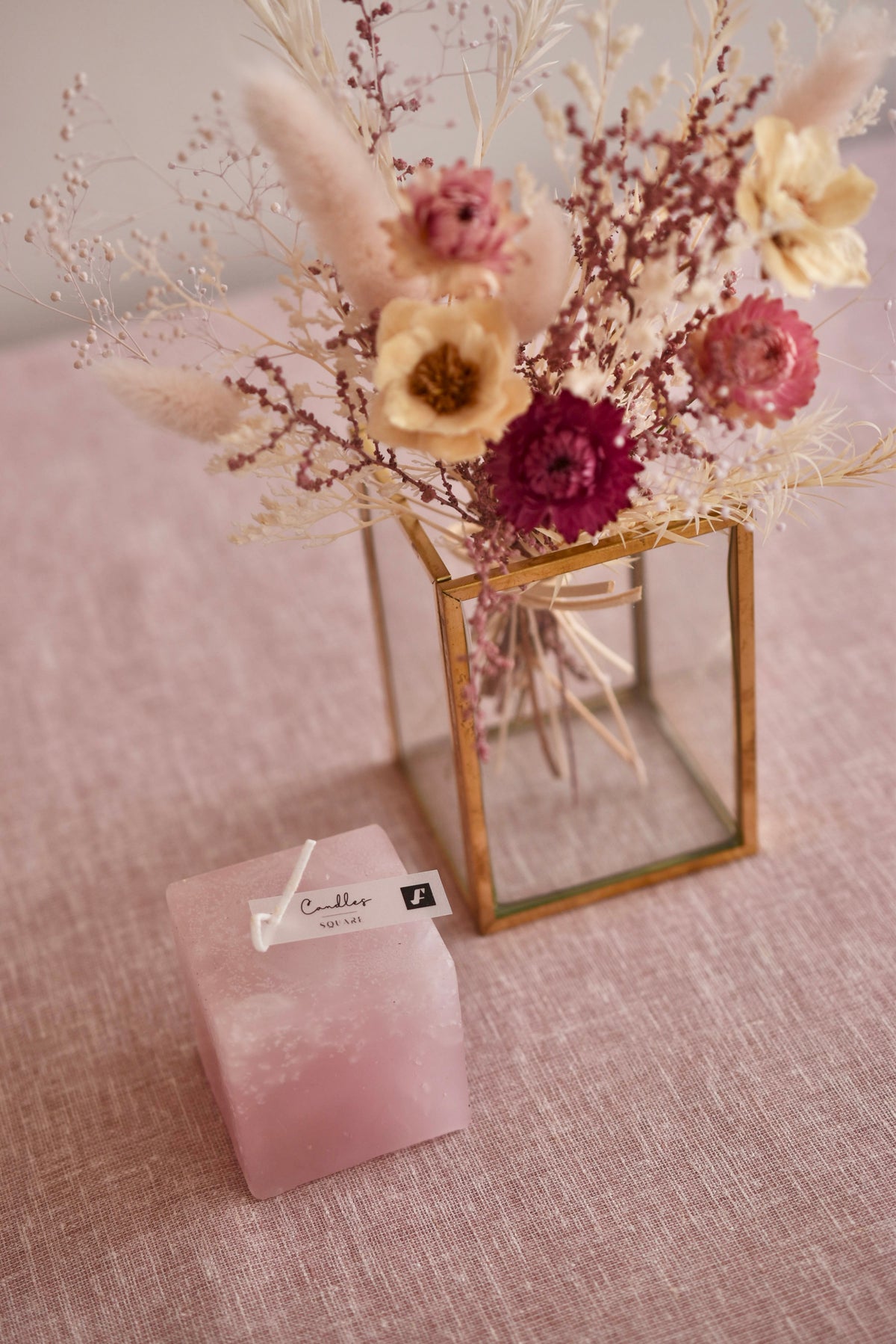 ◆NEW◆Candle&amp;Dried Bouquet／キャンドル&amp;ドライブーケセット　ローズドラジェ