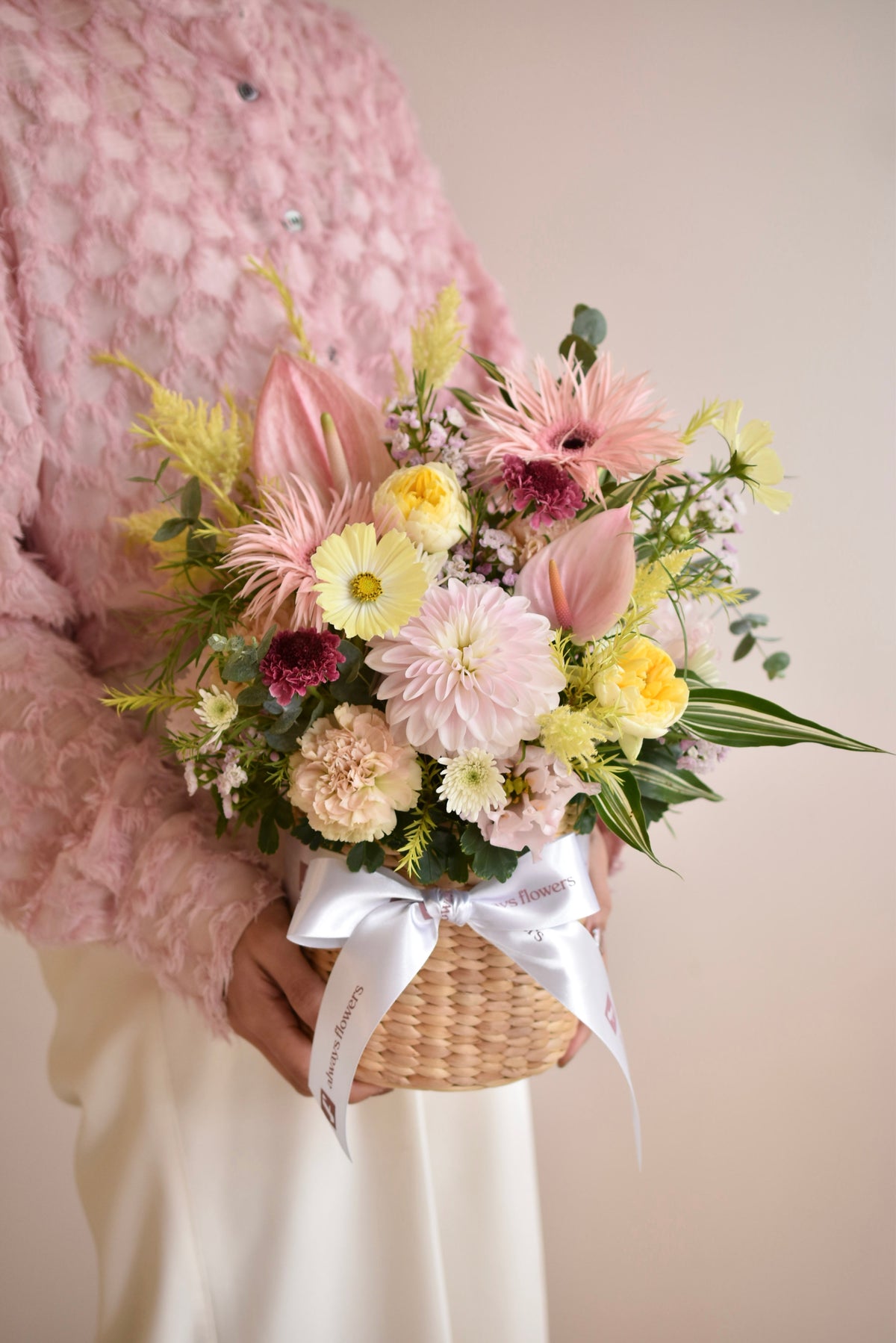 ◆NEW◆Pillar Basket／ピラーバスケット　パステルフェット／生花