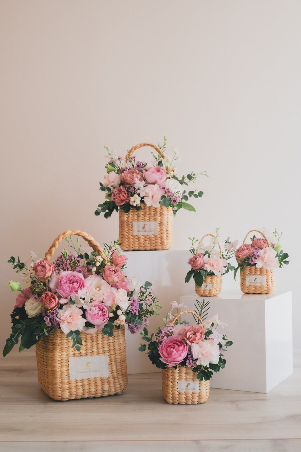 Flower BAG No.3 /スクエアカゴバッグ ピンクガーデン/生花