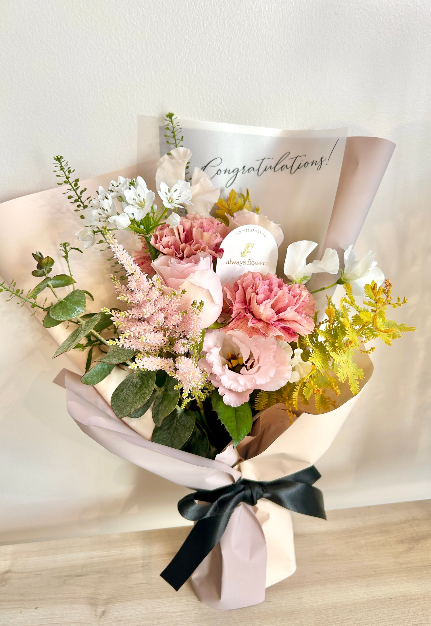 Message Bouquet &amp; Flower Vase／メッセージブーケ＆フラワーベースセット／シャンパンピンク