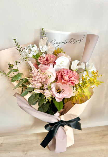 Message Bouquet &amp; Flower Vase／メッセージブーケ＆フラワーベースセット／シャンパンピンク