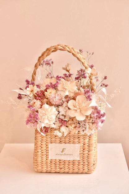 Flower BAG No.3 ／スクエアカゴバッグ　フェリークピンク／ドライ・プリザーブドフラワー