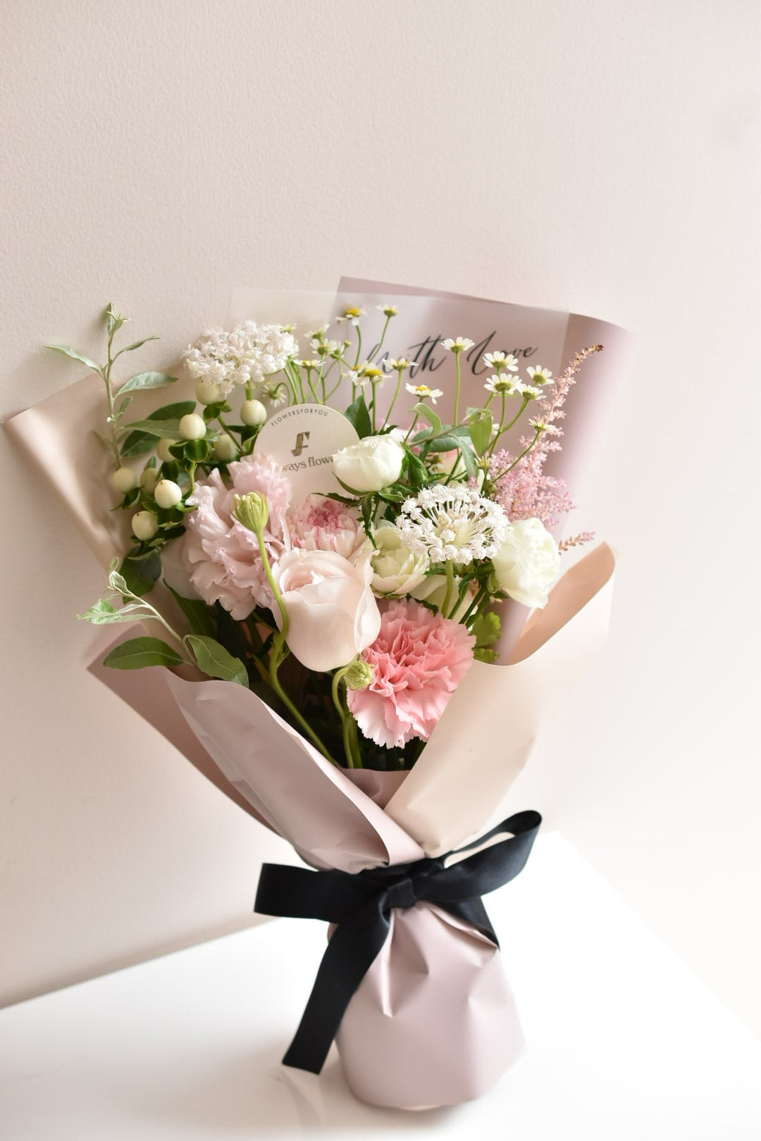 Message Bouquet &amp; Flower Vase／メッセージブーケ＆フラワーベースセット／シャンパンピンク