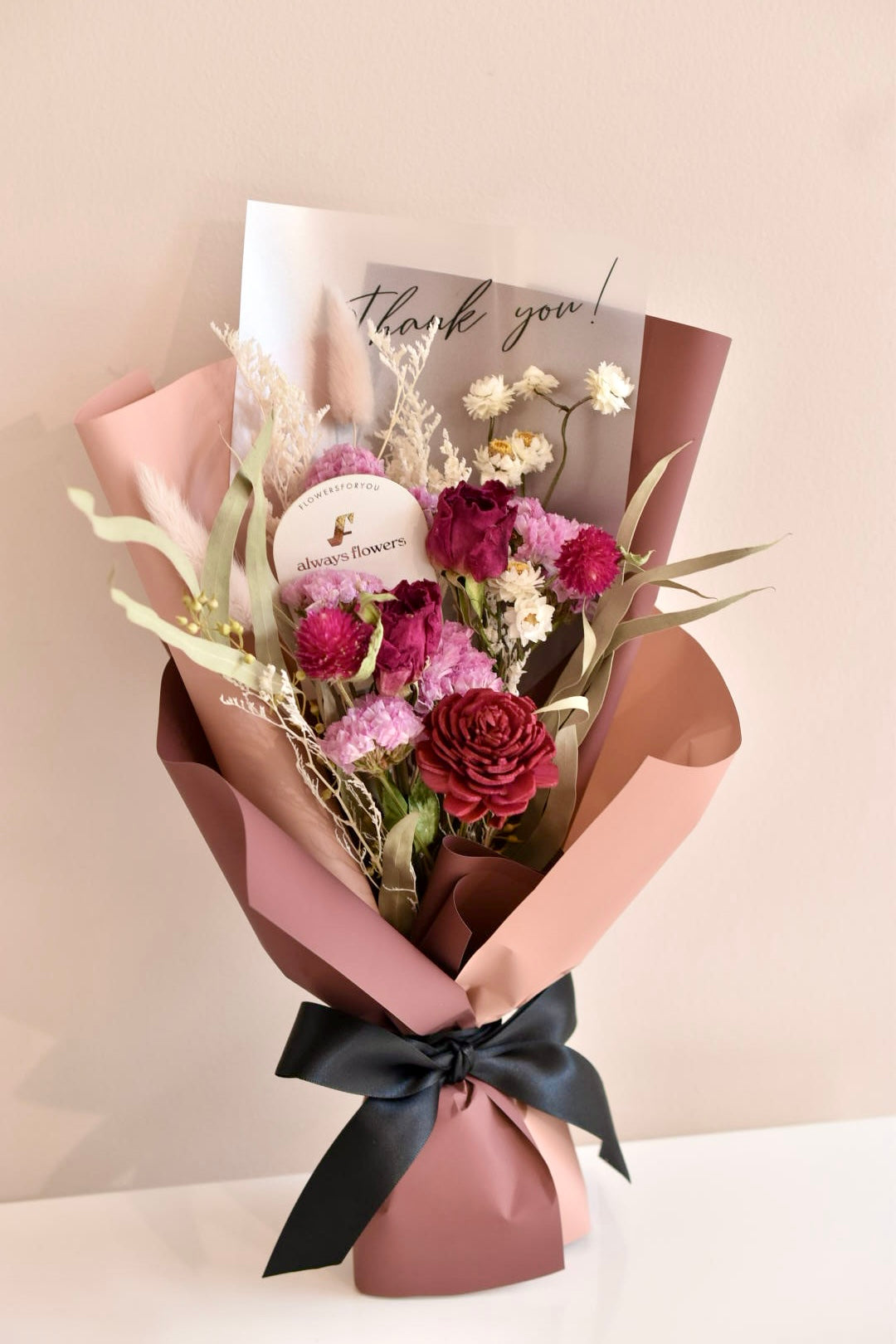 Message Bouquet &amp; Flower Vase／メッセージブーケ＆花器セット ヴィンテージレッド／ドライ・プリザーブドフラワー