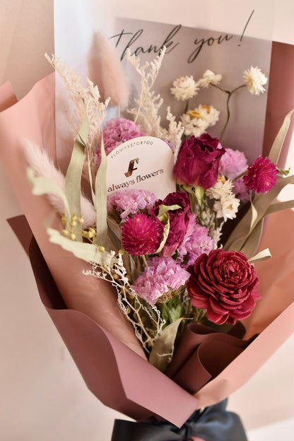 Message Bouquet &amp; Flower Vase／メッセージブーケ＆花器セット ヴィンテージレッド／ドライ・プリザーブドフラワー