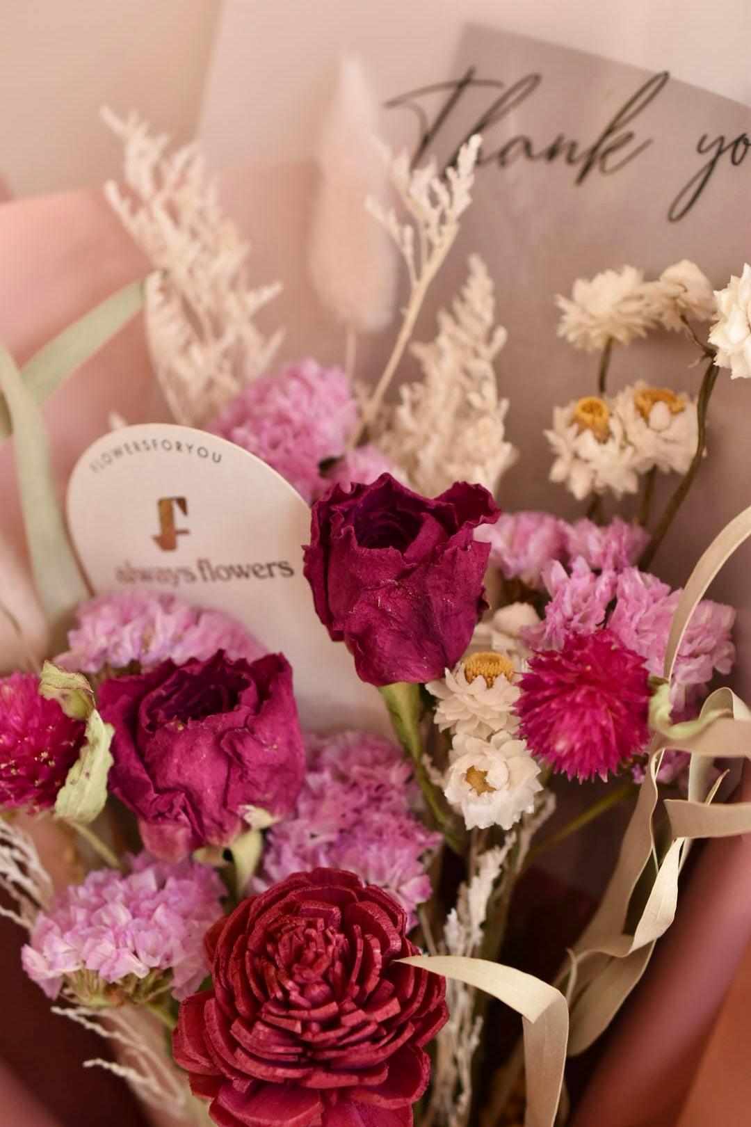 Message Bouquet &amp; Flower Vase／メッセージブーケ＆花器セット ヴィンテージレッド／ドライ・プリザーブドフラワー