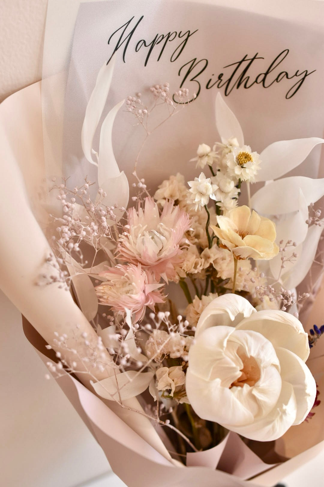Message Bouquet &amp; Flower Vase／メッセージブーケ＆花器セット クラシックピンク／ドライ・プリザーブドフラワー