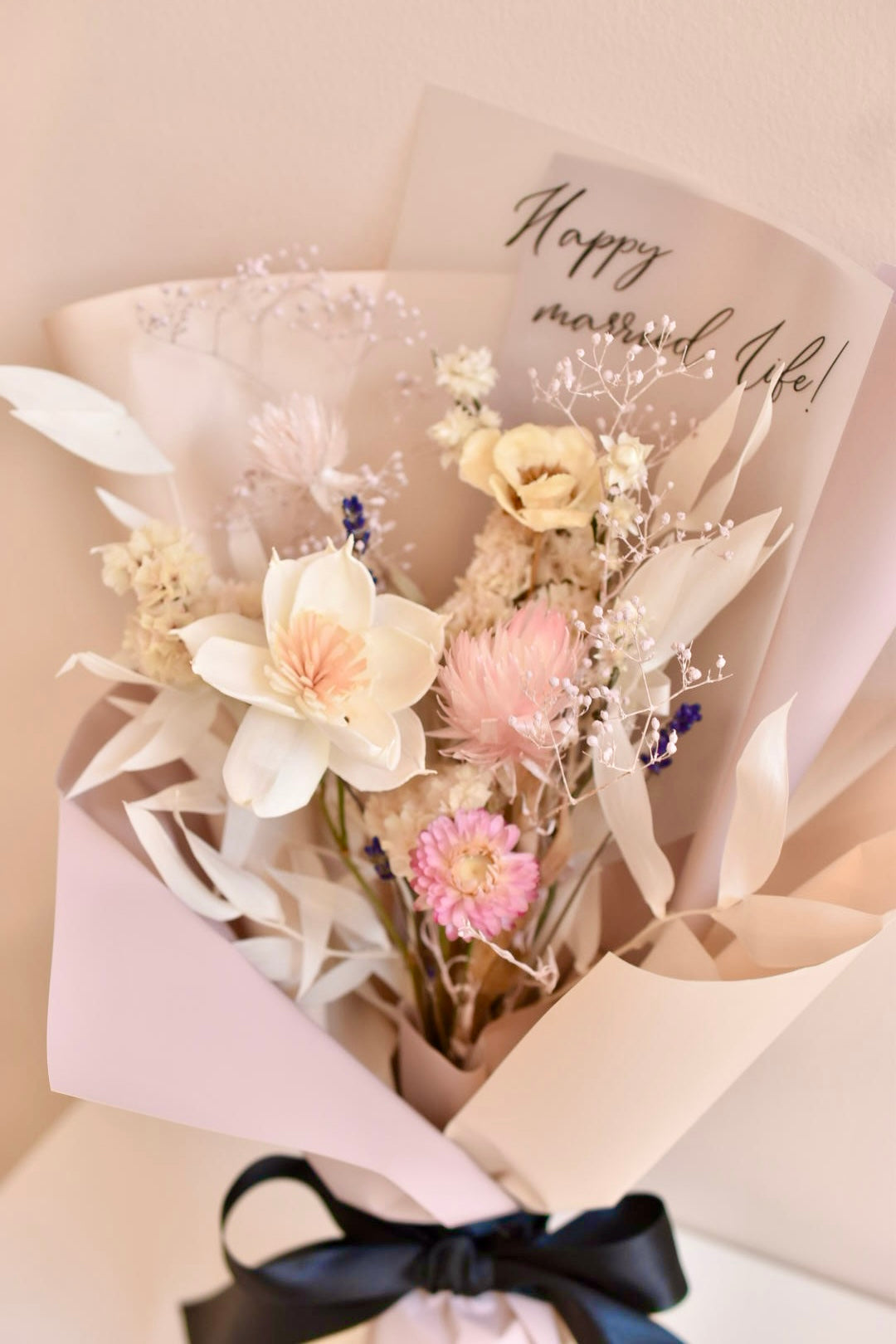 Message Bouquet &amp; Flower Vase／メッセージブーケ＆花器セット クラシックピンク／ドライ・プリザーブドフラワー